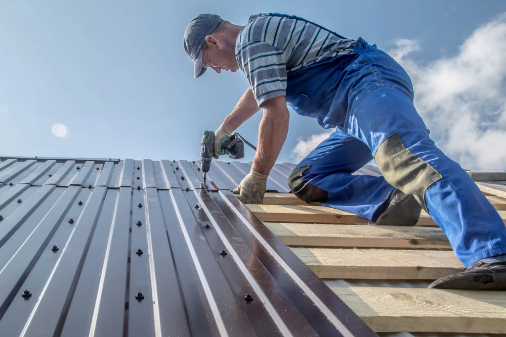 Standing seam metal roof panels on a residential building
